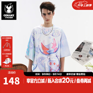 GENANX閃電潮牌夏季新品T恤男太空棉涼感寬松蝙蝠袖數碼印不對稱(chēng)袖圓領(lǐng)T 漫畫(huà)風(fēng)印花 （不對稱(chēng)創(chuàng  )意袖設計） XL 【建議】參考尺碼助手或客服