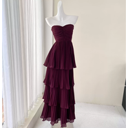 法式百褶裙優(yōu)雅輕成熟風(fēng)格沙灘筒頂蛋糕裙百褶裙高檔女裝 棗紅色 XL XL