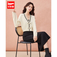 IEF/愛(ài)依服連衣裙2025秋冬新款法式溫柔氣質(zhì)通勤顯瘦毛織里外套裙 杏 M