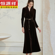 恒源祥羅衣貴氣感深咖絲絨連衣裙女2025冬季魚(yú)尾擺修身中長(cháng)款裙子09849 深咖色 09849（配送腰帶） S