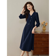 熙世界（sllsky）浪漫復古連衣裙女秋冬公主裙法式赫本生日禮裙子高級感本命年女裝 太空藍 XL