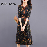 Z.R.Zoro奢侈品連衣裙女2025秋季新款高級感氣質(zhì)名媛洋氣修身顯瘦碎花裙子 圖片色 L