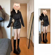 天啟世紀辣妹純欲套裝女秋季新款感氣質(zhì)翻領(lǐng)長(cháng)袖襯衫收腰包臀pu皮裙子 襯衫+包臀皮裙【版】 S