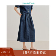 茵曼（INMAN）100%純棉牛仔襯衣2024夏季女裝新款復古洗水短袖顯瘦上衣 牛仔藍半身裙-W18424569 M