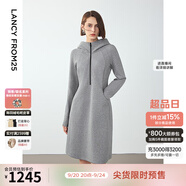 朗姿設(shè)計(jì)感復(fù)古休閑連帽收腰輕運(yùn)動(dòng)衛(wèi)衣連衣裙冬季新款裙子 中灰色 XL