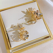 露若金色花朵c形耳環(huán)圈冷風(fēng)格覆古時(shí)尚耳環(huán)925銀針耳環(huán)女 金色 925銀針