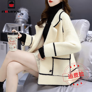 AEMAPE仿水貂絨外衣西裝領(lǐng)外套女2025秋冬季軟糯開(kāi)衫小香風(fēng)韓版寬松上衣 米白色  M