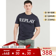 REPLAY夏季2025新款深藍色短袖T恤衫男士圓領LOGO字母印七夕情人節(jié)禮物 深藍色 L (EU)