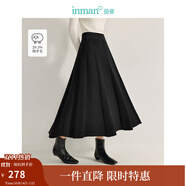 茵曼（INMAN）綿羊毛復古高腰半身裙2024冬女裝新款寬松保暖百搭大擺傘裙長裙子 黑色 L