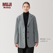 無(wú)印良品（MUJI）女式 羊毛混 夾克大衣 毛呢外套女款秋冬季西服西裝 女裝BD0Z5A4A 灰色圖案 L (165/88A)