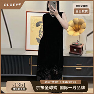 OLOEY奢侈高檔品牌法國經(jīng)典小黑裙2025秋季絲絨民族風(fēng)格山水畫燒花寬松 黑色 S