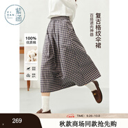 紫涵（ZIHAN）紫涵復古灰色格紋半身裙女2025秋季新款松緊高腰寬松純棉a字傘裙 灰格 M