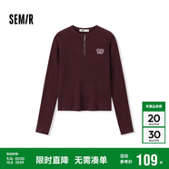 森馬（Semir）毛衣女冬季短款半開(kāi)襟刺繡修身套頭衫女生風(fēng)顯瘦上衣107724107001
