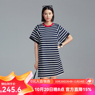雲(yún)上生活【條紋休閑裙】撞色條紋直筒休閑連衣裙L9503X 藏藍(lán)條紋 M