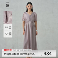 阿依蓮【商場(chǎng)同款】氣質(zhì)連衣裙子女夏季2025新款高級感V領(lǐng)收腰顯瘦長(cháng)裙 云灰紫 L