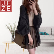 JEZE2025韓版大碼軟糯慵懶風(fēng)咖色毛衣針織寬松開(kāi)衫女秋冬外搭薄款外套 黑色【專(zhuān)柜品質(zhì)】 3XL 140-150斤