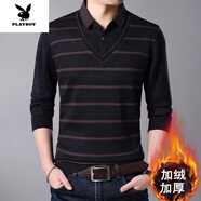 花花公子（PLAYBOY）爸爸長(cháng)袖t恤秋冬加絨打底衫中老年男士純棉襯衫領(lǐng)假兩件 【加絨】916灰色 加厚 M 165建議120斤以?xún)?
                                         title=