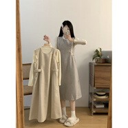 樊浩 秋冬新款法式復(fù)古韓版毛呢氣質(zhì)顯瘦背心連衣裙打底衫兩件套 灰色 M