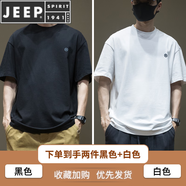 JEEP SPIRIT潮流280g重磅純棉短袖T恤男2025新款夏季刺繡寬松大碼男士半袖衫 黑色+白色 【兩件更實惠】 M 體重100-120斤