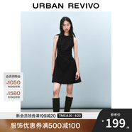 UR2025春季新款女摩登氣質(zhì)褶皺收腰顯瘦無袖連衣裙UYY750030 黑色 S