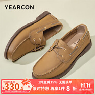 意爾康男鞋 皮鞋男2025春季新款休閑真牛皮百搭軟底輕便低幫復古豆豆鞋 土黃 44
