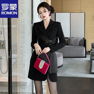 羅蒙（ROMON）西裝連衣裙女2025秋冬裝新款御姐風(fēng)氣質(zhì)設(shè)計(jì)感鏤空蝴蝶結(jié)收腰修身 黑色 L