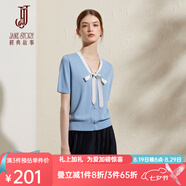 經(jīng)典故事（JANE STORY）經(jīng)典故事超好看時(shí)尚撞色上衣女2025夏季新款短袖薄款系帶領(lǐng)針織衫 淺藍 L