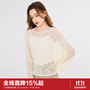 樂町鏤空圓領(lǐng)線套衫秋季新款寬松針織毛衫涼爽小罩衫上衣 白色（現(xiàn)貨） M