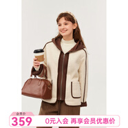 飛鳥和新酒撞色帶帽毛毛外套女2024春季新款設(shè)計感小個子短外套 米白CA03 M