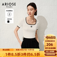 艾諾絲雅詩(shī)商場(chǎng)同款ariose夏季新品時(shí)髦修身方領(lǐng)短袖T恤針織衫女30438197 白色 L