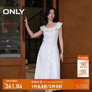 ONLY2025夏季新款減齡飛袖荷葉領(lǐng)拼接牛仔裙連衣裙女|125242007 J2G米白色 XL