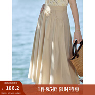 茵曼（INMAN）半身裙2025夏女裝新款松緊高腰A字小個(gè)子中長白半裙子 淺卡其 M