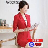 訫噯逸衫中袖職業(yè)女裝套裝夏季新品正裝小西裝外套修身顯瘦工作服女 單件紅色西服 M