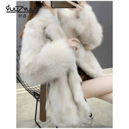 妤遇（YUUZYUUS）品牌女裝皮草外套女2025冬季新款狐貍毛中長(cháng)款收腰顯瘦大衣 米杏色 XL