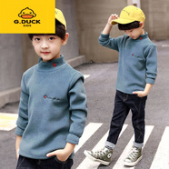 G.DUCKKIDS男童加絨加厚打底衫兒童高領(lǐng)絨衣秋冬新款中大童韓版男孩保暖衛(wèi)衣 藍(lán)色絨衣 偏小一碼 120 (參考年齡6-7歲)(參考年齡6