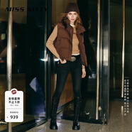 MISS SIXTY復(fù)合絨牛仔褲女雙扣高腰顯瘦九分小腳鉛筆褲靴褲百搭 黑灰 24