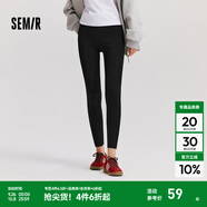 森馬（Semir）休閑褲女加絨九分鯊魚(yú)褲高彈2024冬季黑色修身小腳褲百搭 黑色90001 L 165/70A