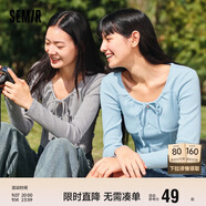 森馬長(cháng)袖t恤女短款蝴蝶結緊身針織衫內搭大圓領(lǐng)上衣109124101005