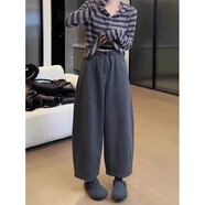 CEENIU灰色毛呢休閑褲女秋冬加厚梨形小個(gè)子寬松哈倫顯瘦慵懶闊腿彎刀褲 灰色七分褲 建議身高140-150cm XXS 78斤內