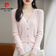 皮爾卡丹（pierre cardin）氣質(zhì)溫柔純棉針織開(kāi)衫女鏤空外套2026秋季粉色空調防曬衣V領(lǐng)外搭 粉色 S