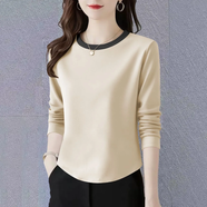 思羽君純棉新款女士長(cháng)袖t恤寬松2025春秋大碼顯瘦時(shí)尚韓版打底上衣女潮 杏色【無(wú)圖】?jì)?yōu)質(zhì)純棉 2XL 建議120-135斤穿