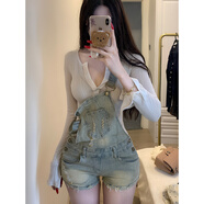 蠻腰紀(jì)李李服飾純欲俏皮破洞牛仔抱嬰袋短褲女2025年夏季收腰修身顯瘦熱 藍(lán)色 XS  70-89斤