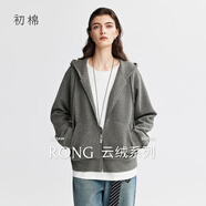 初棉絨感空氣層拉鏈衛衣女25秋含羊毛簡(jiǎn)約cleanfit松弛感連帽外套 深花灰 L
