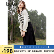 百圖betu女裝春季新款連衣裙法式條紋拼接長袖連衣裙女2401T66 黑色 M