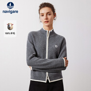 Navigare意大利小帆船羊毛衫女士秋冬季半高領(lǐng)彈力休閑毛衣通勤針織開衫女 知更雀灰/白 XL