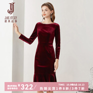 經(jīng)典故事（JANE STORY）經(jīng)典故事2025新款酒紅色金絲絨連衣裙女早春高貴洋氣晚禮服魚尾裙 D05 酒紅色 L