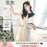 香影（xiangying）白色小香風連衣裙女2025春夏新款大翻領鏤空鉤花法式泡泡袖裙 白色 M