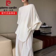 皮爾卡丹（pierre cardin）法式不規則純白色蝙蝠袖寬松針織衫慵懶風(fēng)套頭毛衣上衣女 白色 均碼