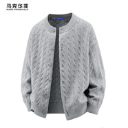 馬克華菲（MARK FAIRWHALE）潮流休閑長(cháng)袖針織開(kāi)衫毛衣男士秋冬季提花寬松保暖打底上外套服裝 雪松灰【官方正品】 L 【建議120-140斤】