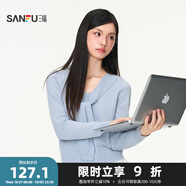 三福毛衣2025秋季綁帶V領(lǐng)蕾絲拼接下擺假兩件上衣女裝507322 粉藍 S